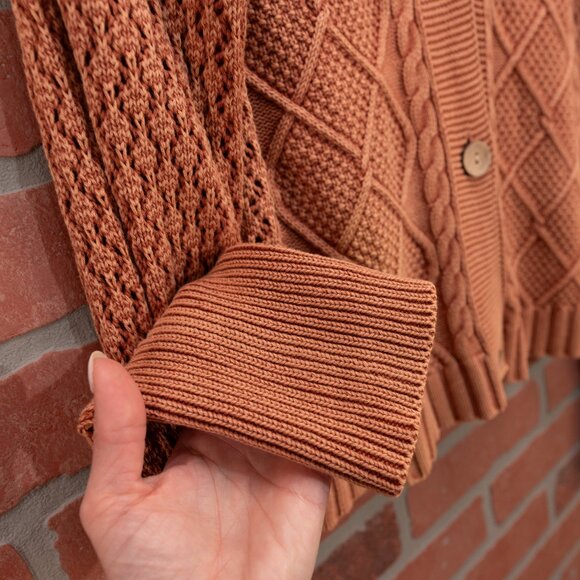 Brick Red Cable Knit Cardigan Sweater - Size Small - Picture 6 of 13